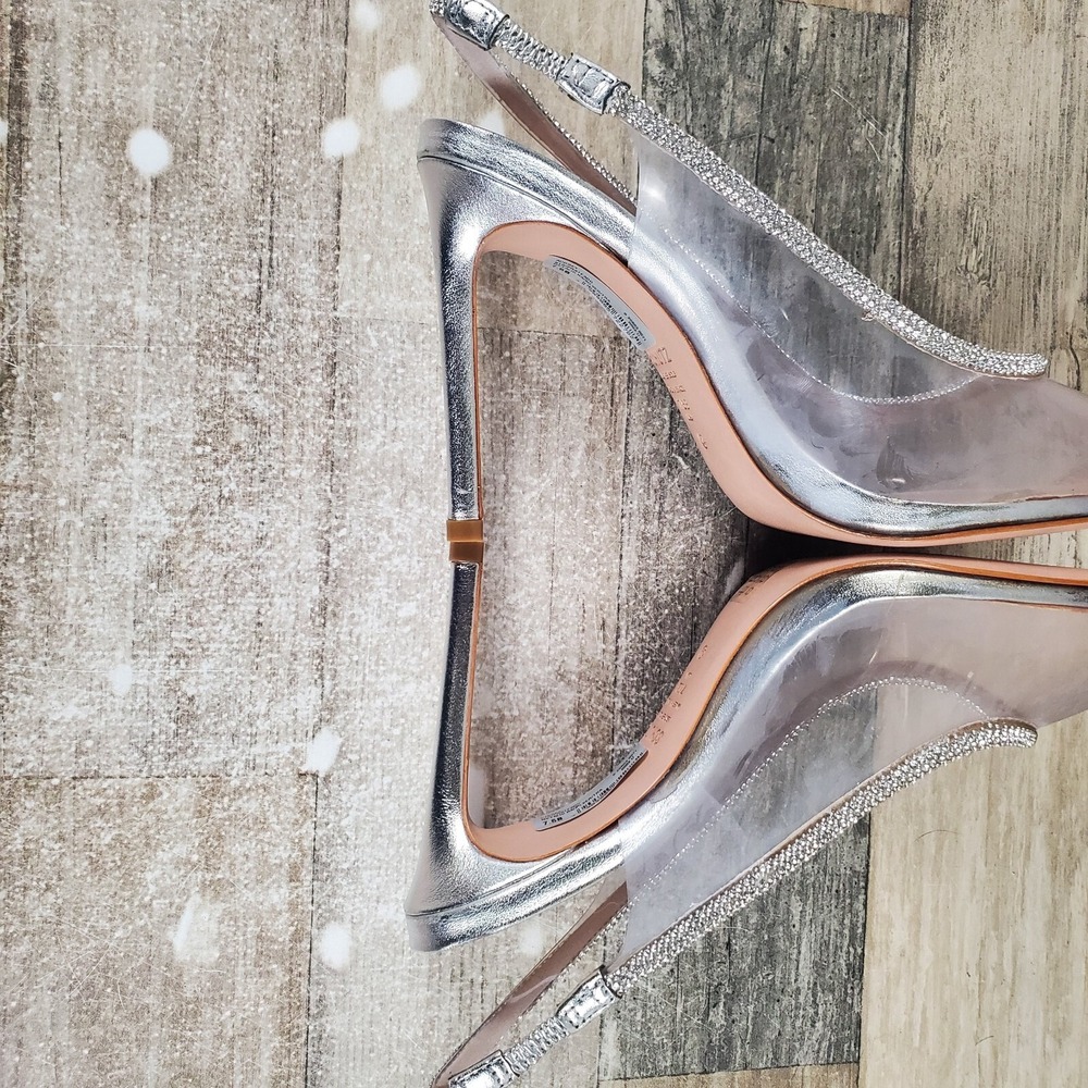 Schutz Audrey Womens Pumps Sz 7.5 B Silver Cristal Leather Slingback High Heels - Picture 6 of 13